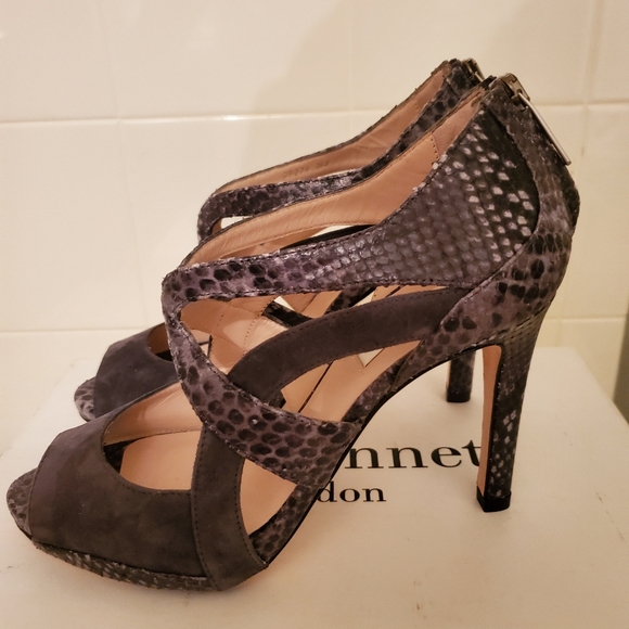 L.K. Bennett Mabel Cutout Brown Suede Python Shoes - Picture 2 of 5